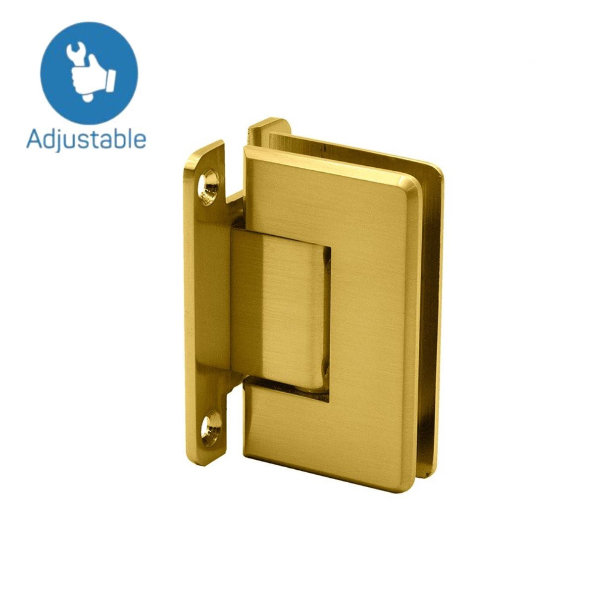 Structure Glass Solutions Heavy Duty Beveled Wall to Glass "H" Back Plate Adjustable Hinge SUPB - 112 - HP - AJ  Brushed Gold