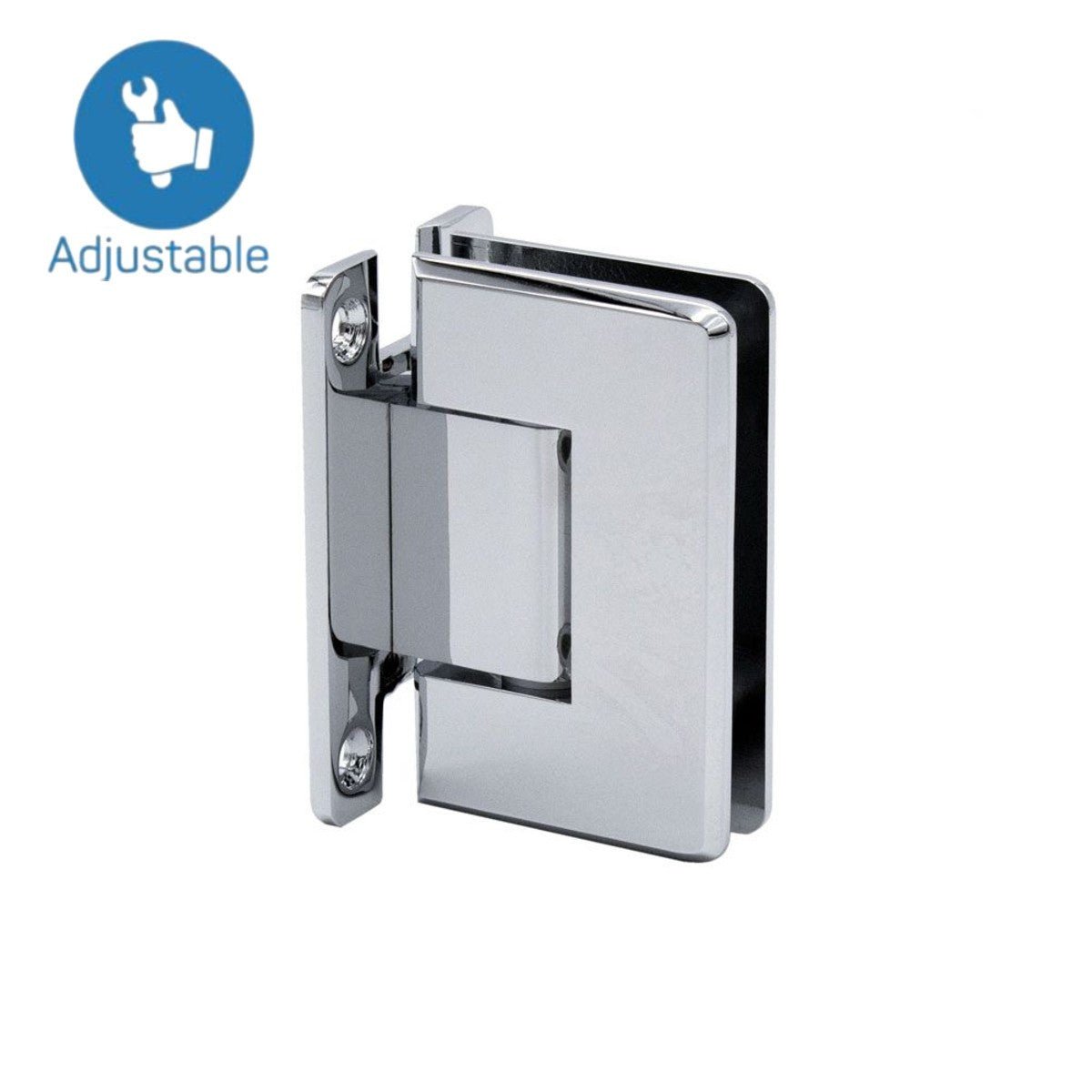 Structure Glass Solutions Heavy Duty Beveled Wall to Glass "H" Back Plate Adjustable Hinge SUPB - 112 - HP - AJ - Chrome