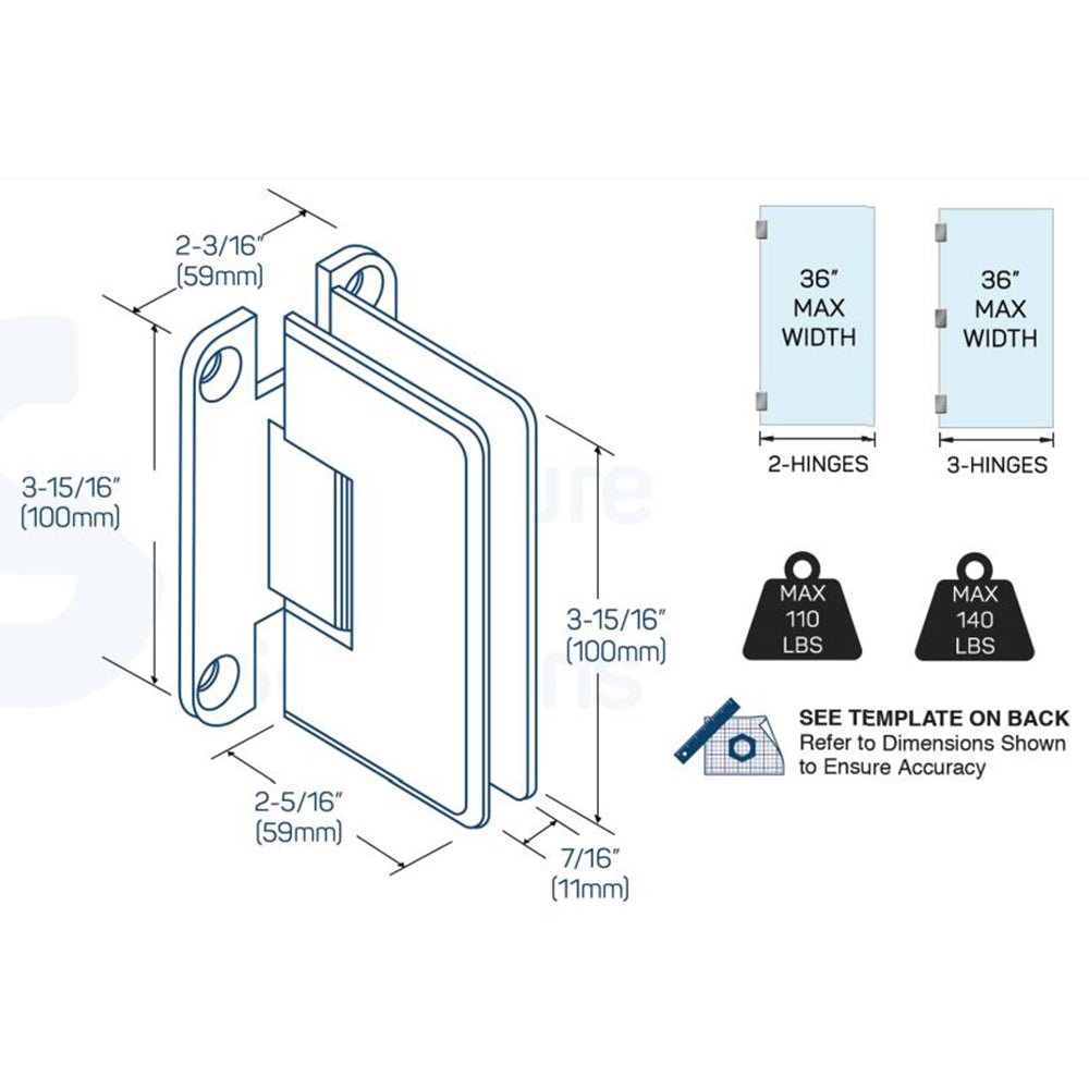 Structure Glass Solutions Heavy Duty Beveled Wall to Glass "H" Back Plate SUPB - 112 - HP - Chrome