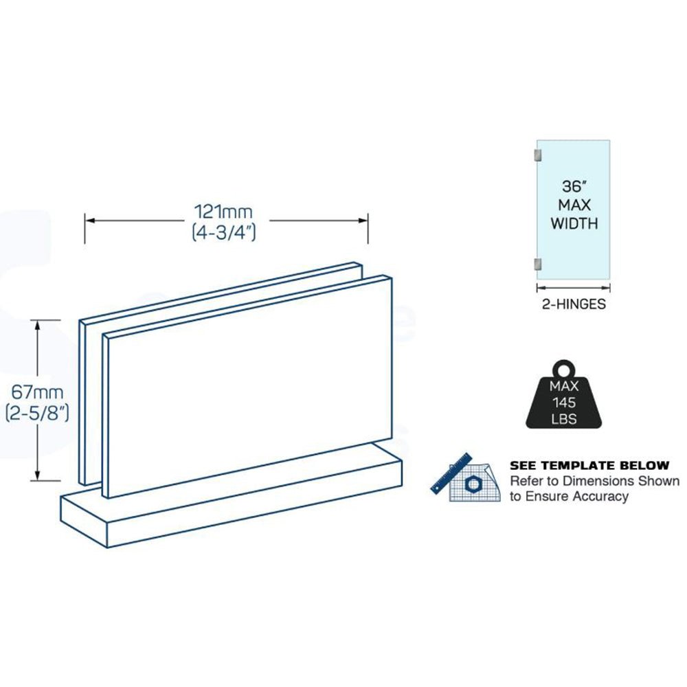 Structure Glass Solutions Heavy Duty Top/Bottom Pivot Hinge SUP - 360 - SQ - Brushed Nickel