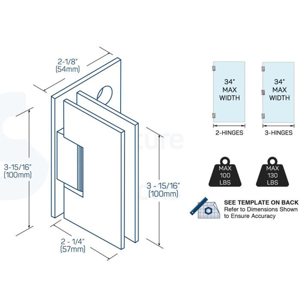 Structure Glass Solutions Heavy Duty Wall to Glass Offset Back Plate Hinge SUP - 112 - OS - Brushed Nickel