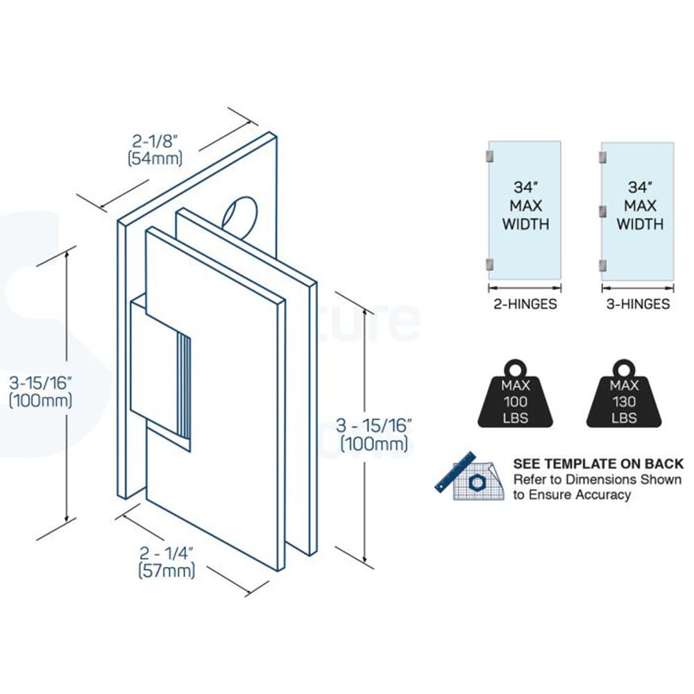 Heavy Duty Wall to Glass Offset Back Plate Hinge SUP-112-OS-Brushed ...