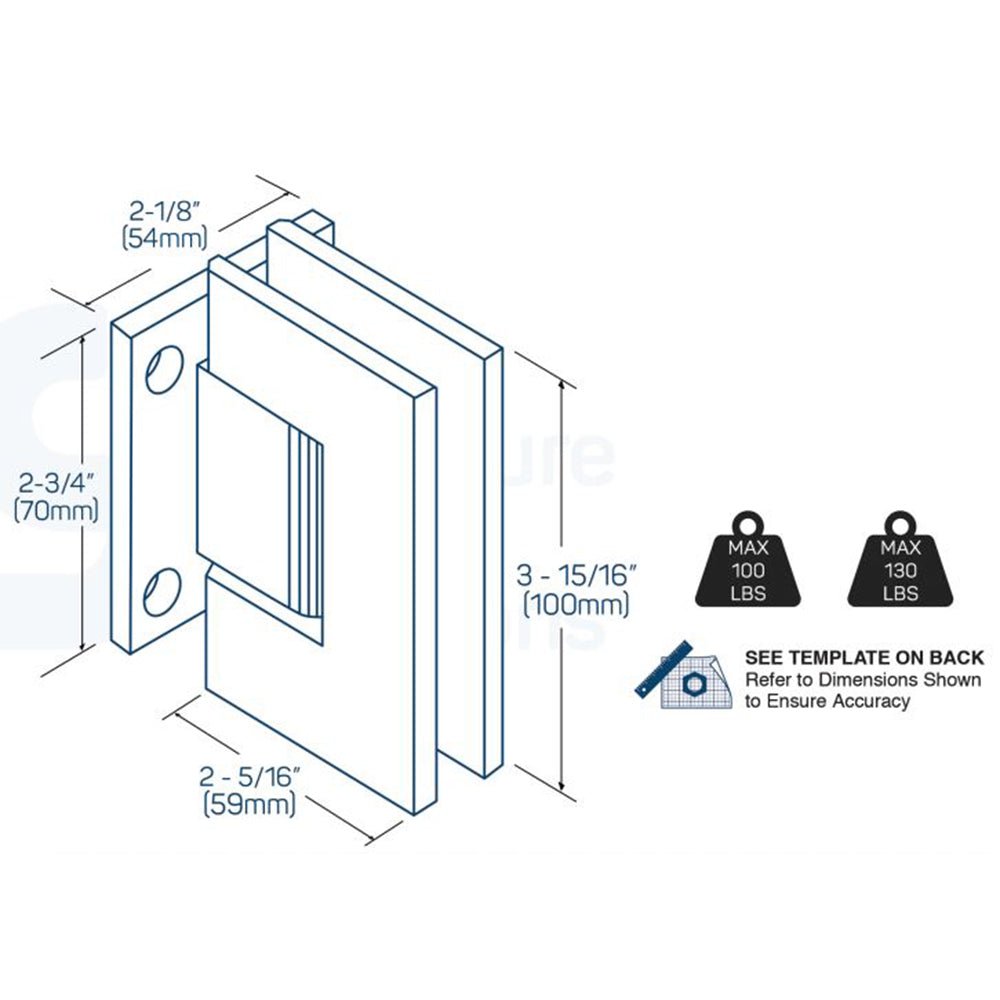 Structure Glass Solutions Heavy Duty Wall to Glass Short Back Plate Hinge SUP - 110 - Brushed Nickel