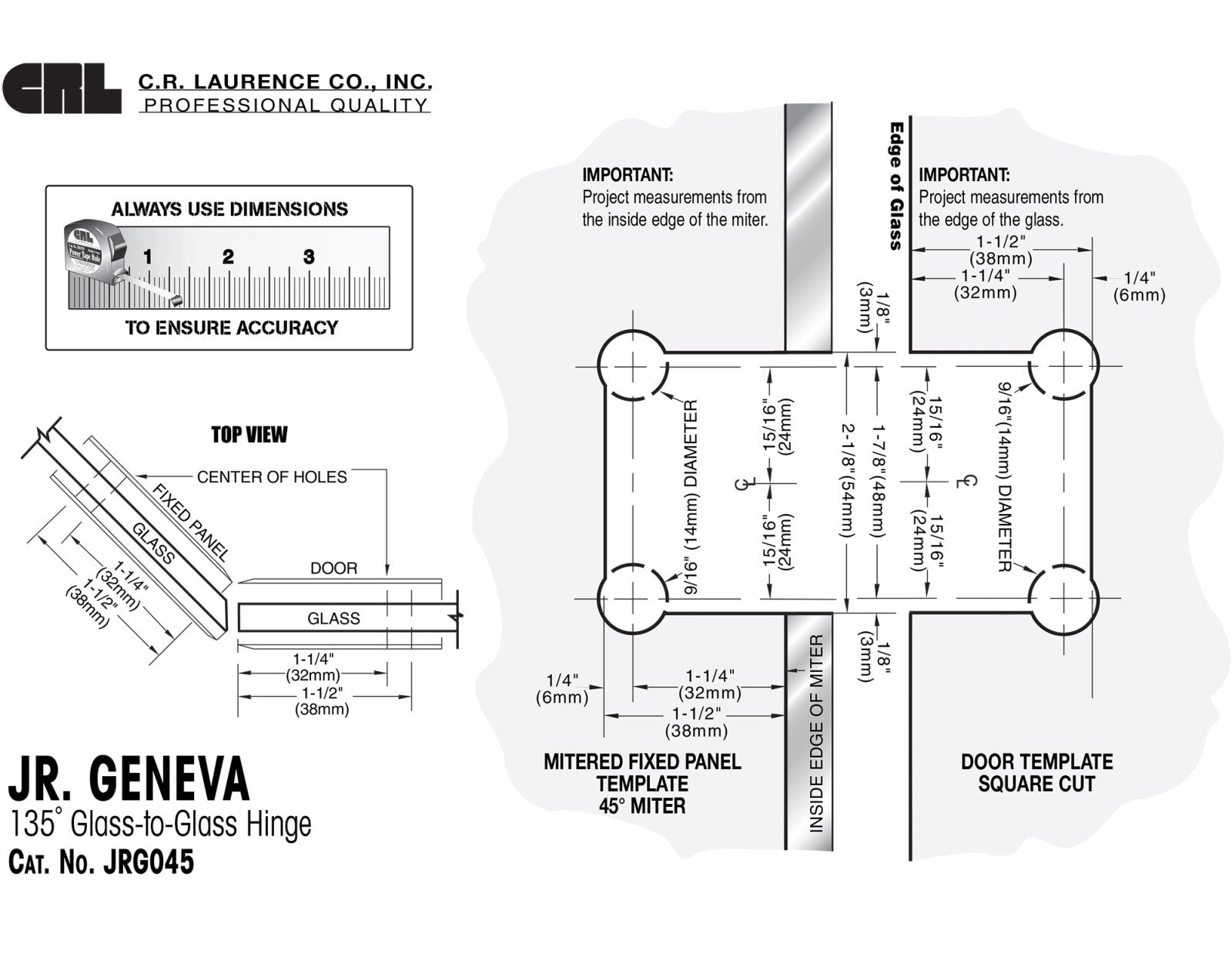 CRL Junior Geneva 045 Series 135 Degree Glass - to - Glass Hinge JRG045GP