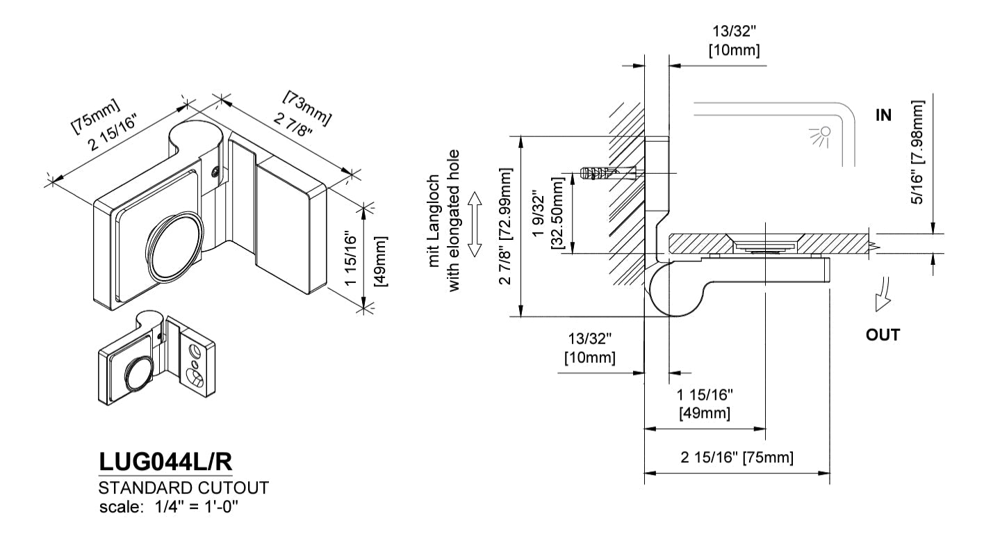 CRL Lugano Series Wall Mount Hinge - For Left Hand Door LUG044RBN