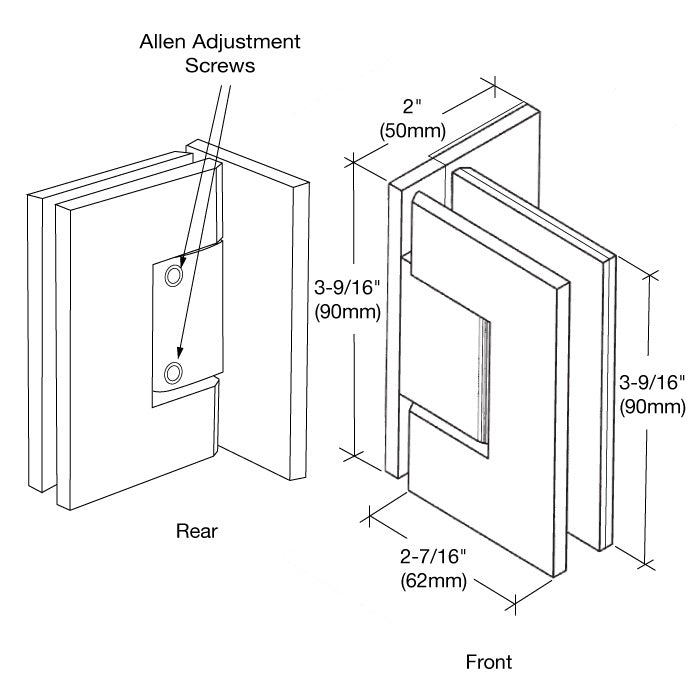 CRL Melbourne Adjustable Wall Mount Offset Back Plate with Cover Plate Hinge MEL324BN