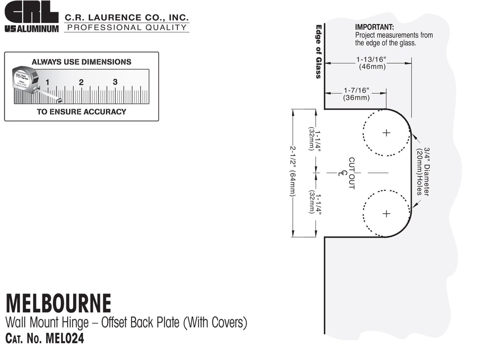 CRL Melbourne Wall Mount Offset Back Plate with Cover Plate Hinge MEL0240RB