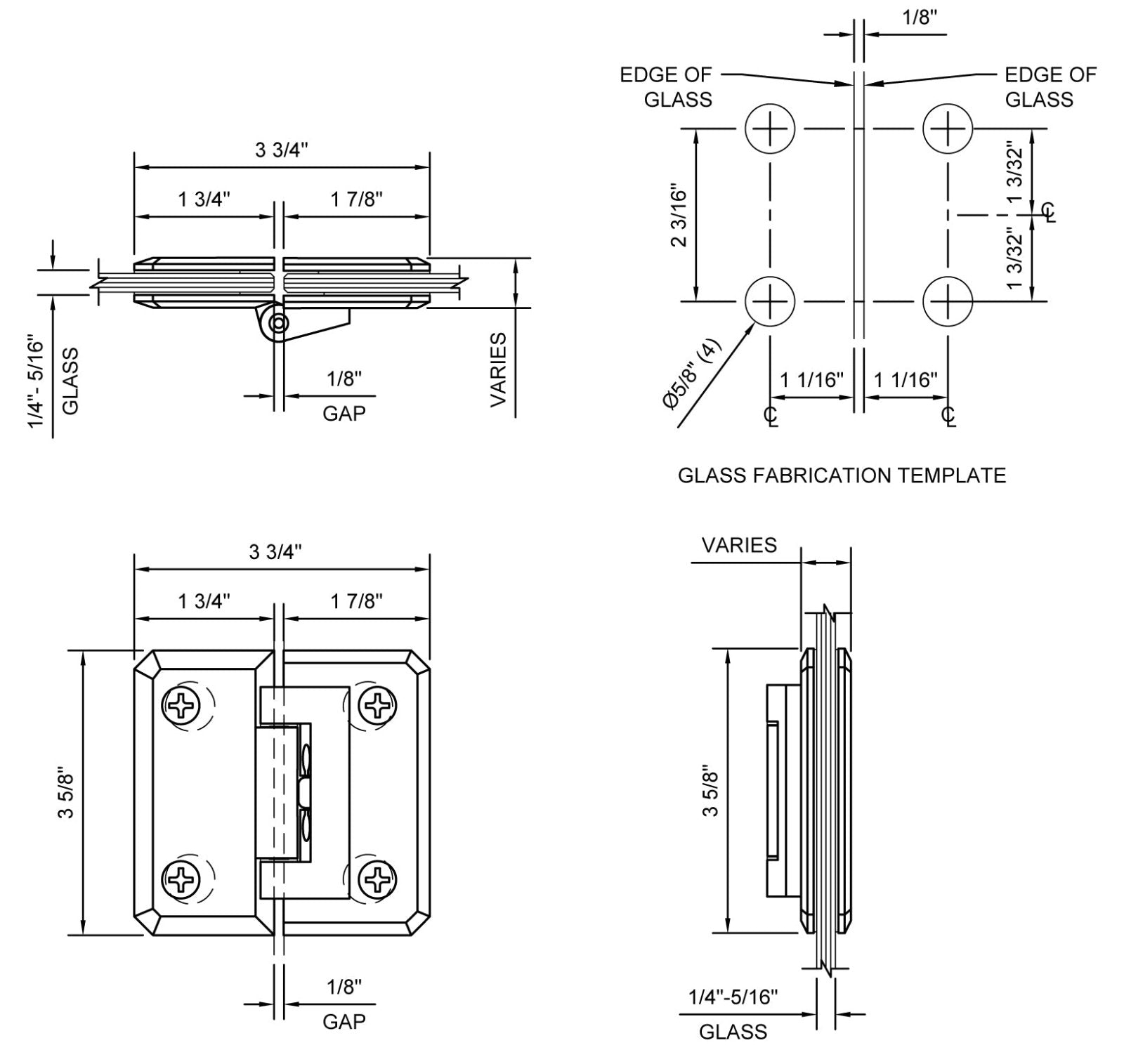 CRL Monaco 181 Series 180 Degree Glass - to - Glass Hinge Swings Out Only M0N181CH