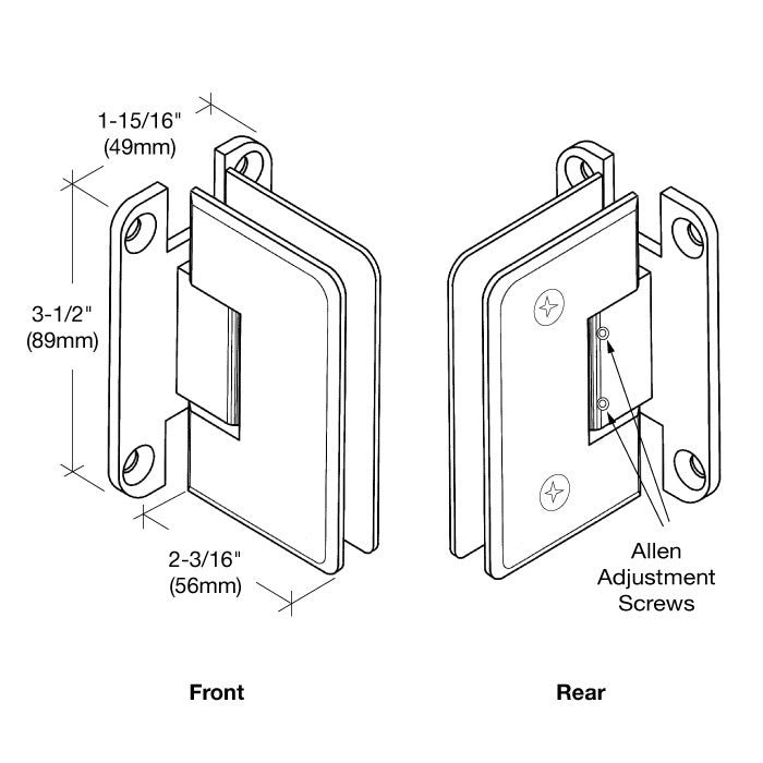 CRL Pinnacle 337 Series Adjustable Wall Mount 'H' Back Plate Hinge P1N337BN