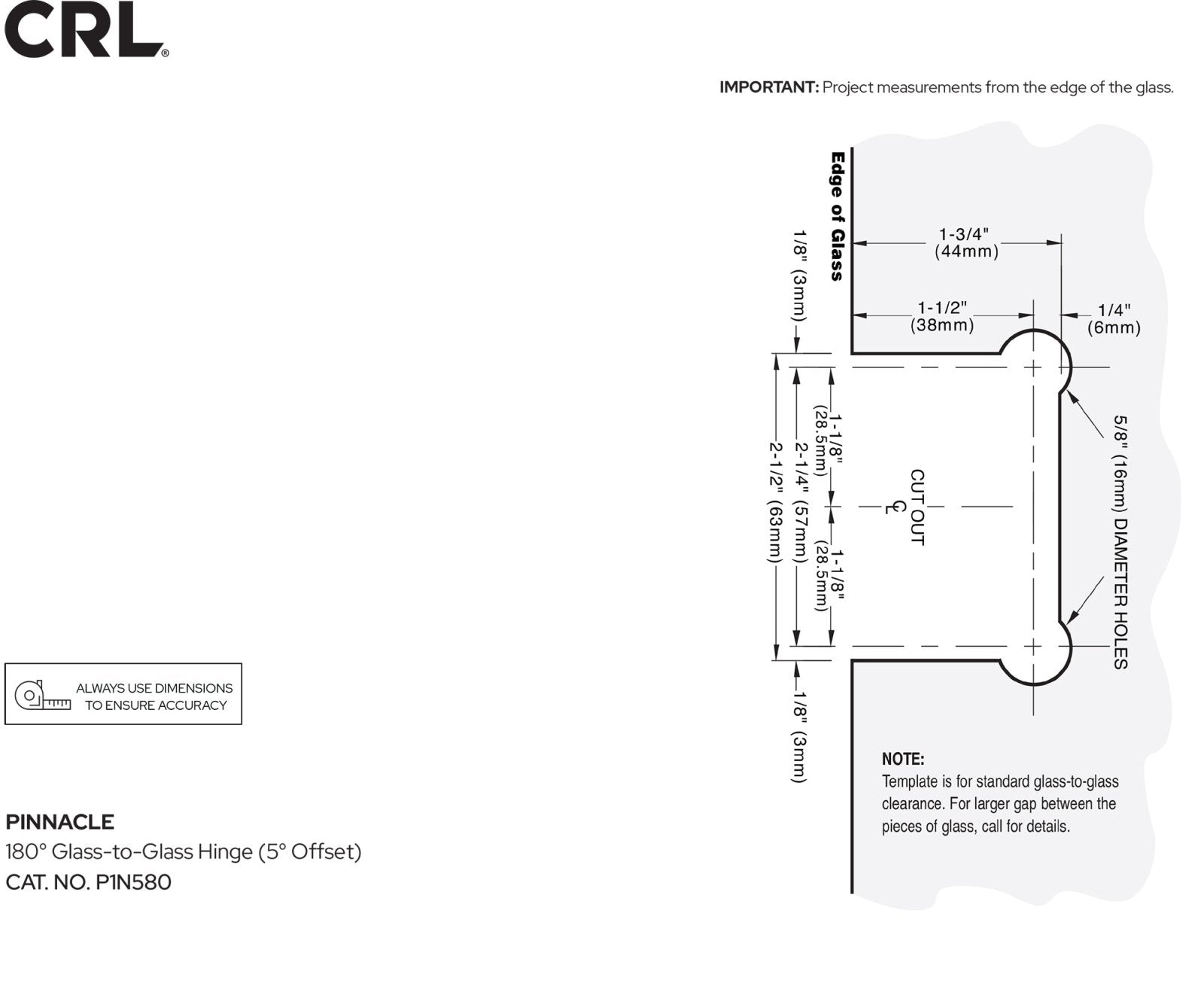 CRL Pinnacle 580 Series 5 Degree Glass - To - Glass Hinge P1N580BN