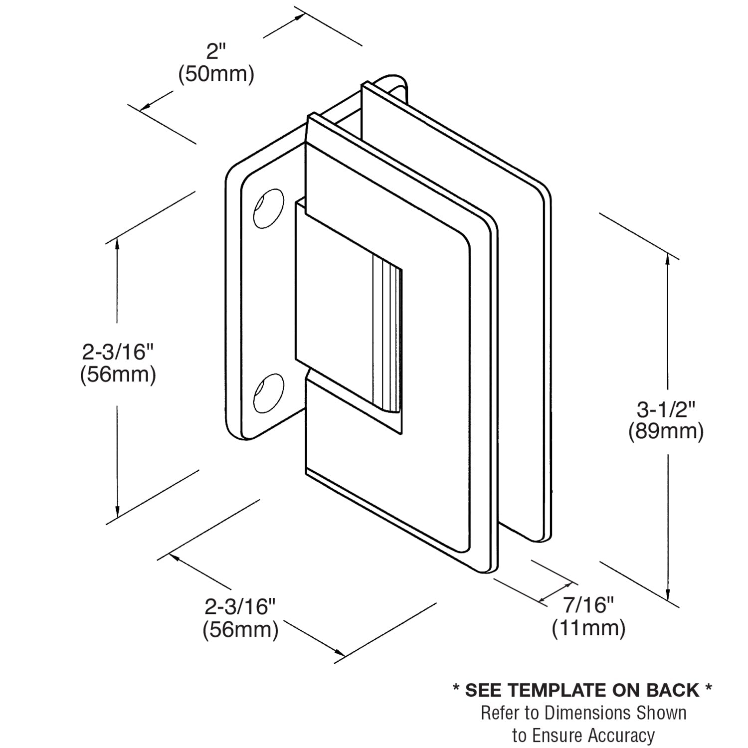 CRL Pinnacle Series 5 Degree Wall Mount Short Back Plate Hinge P1N574CH