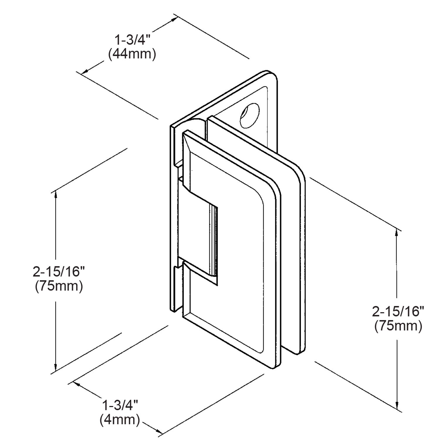 CRL Polished Chrome Trianon 044 Series Wall Mount Offset Back Plate Hinge TR1044CH