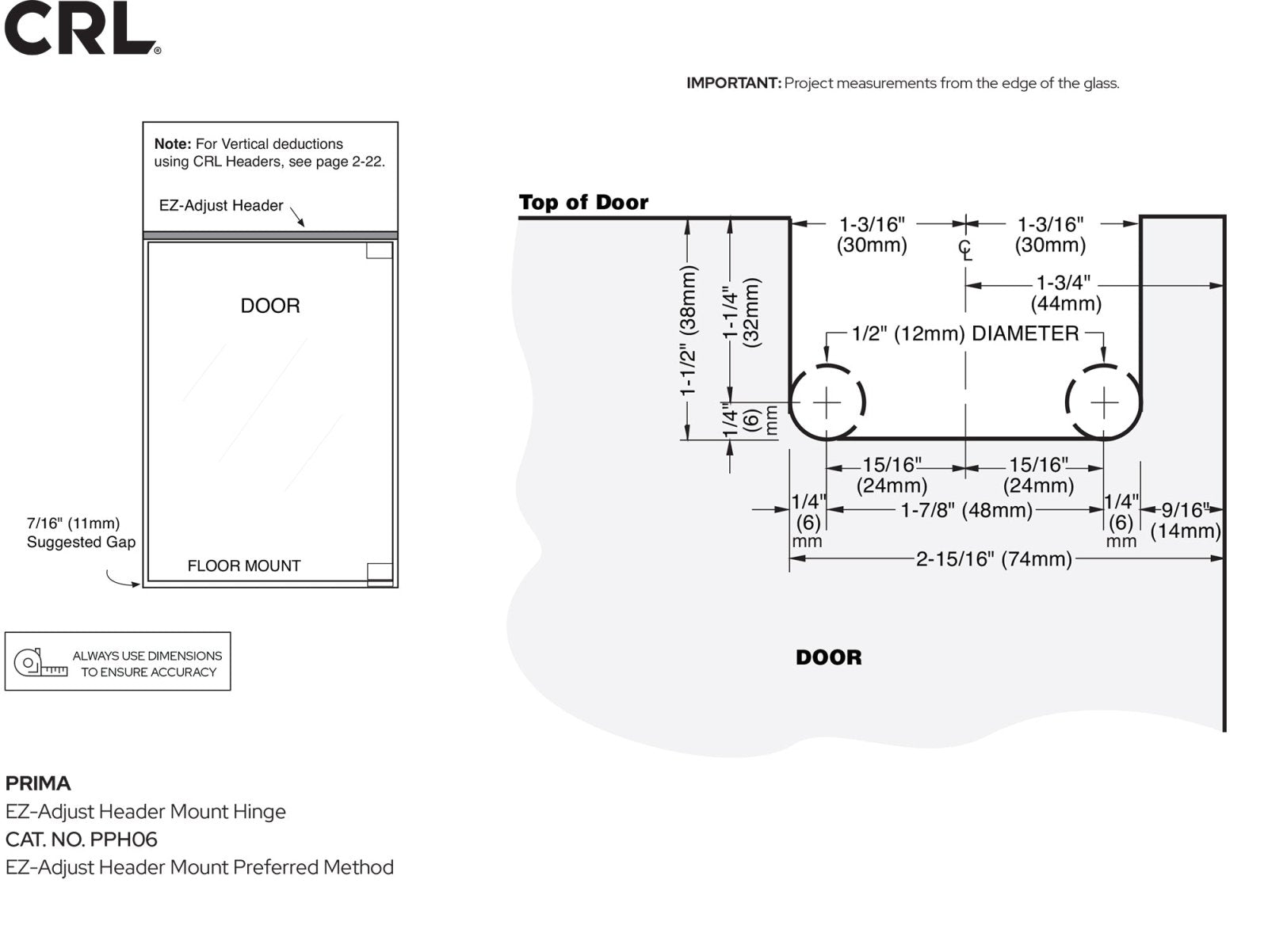 CRL Prima 06 Series EZ - Adjust Top Mount Hinge PPH060RB