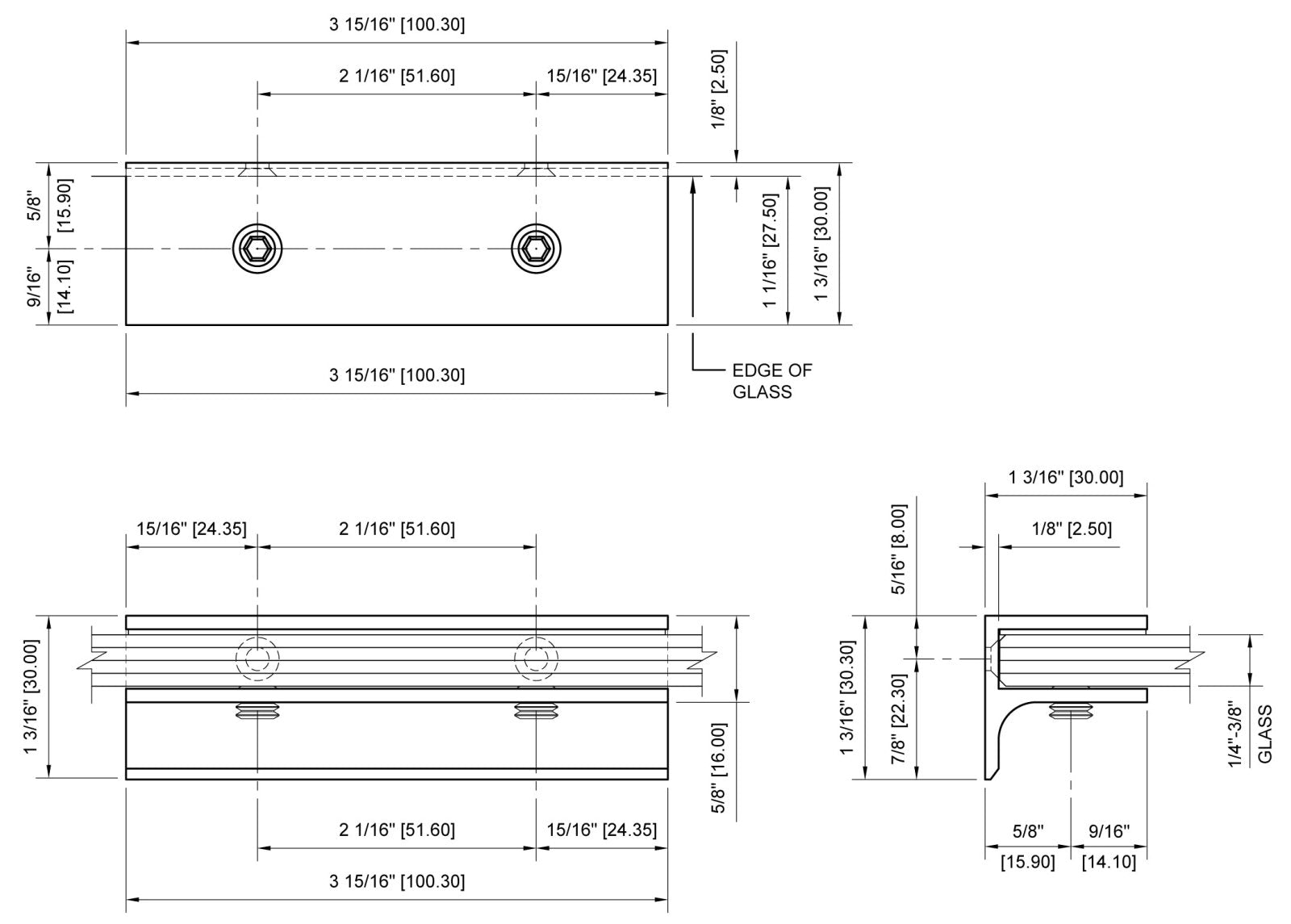 CRL Rectangular Interior Shower Shelf Clamp with Support Leg EH128