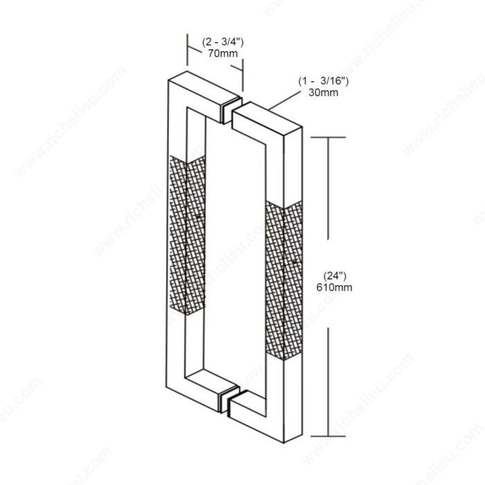 Richelieu Hardware 1 3/16" (30 mm) Square Tubular Pull Handles with Wood Insert for Back - to - Back Mounting 70524SQ30BW170