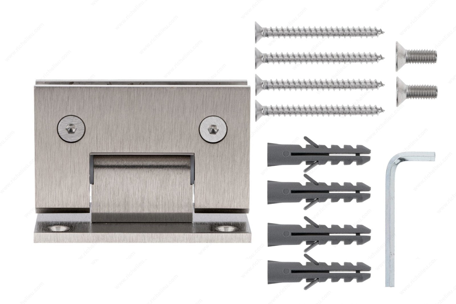 Richelieu Hardware Brushed Nickel Riveo Pro Glass - to - Wall Hinge with Full Backplate SH1SQ90W195