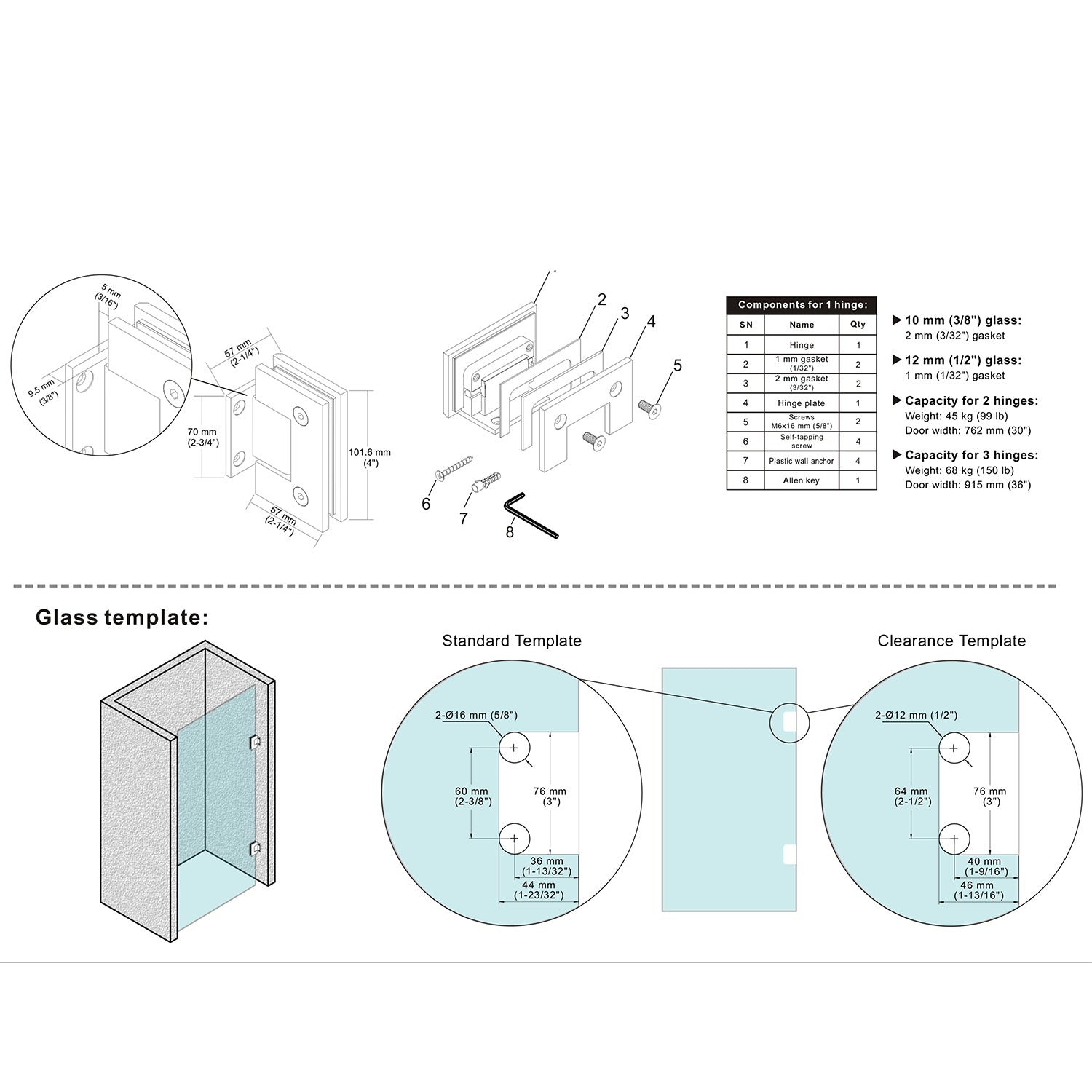 Richelieu Hardware Riveo Pro Glass - to - Wall Hinge with Short Back Plate SH1HSQ90SW140