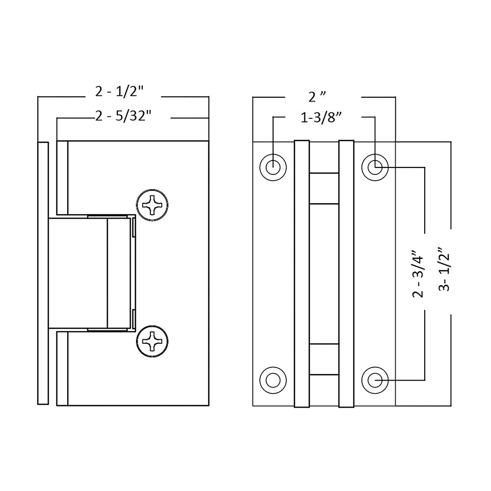 Rockwell Adjustable Square Corner Shower Hinge, Full Back Plate for heavy tempered Glass Shower Doors M - 237PC - 0C