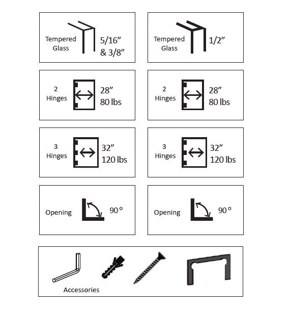 Rockwell Adjustable Square Corner Shower Hinge, Full Back Plate for heavy tempered Glass Shower Doors M - 237PC - 0C