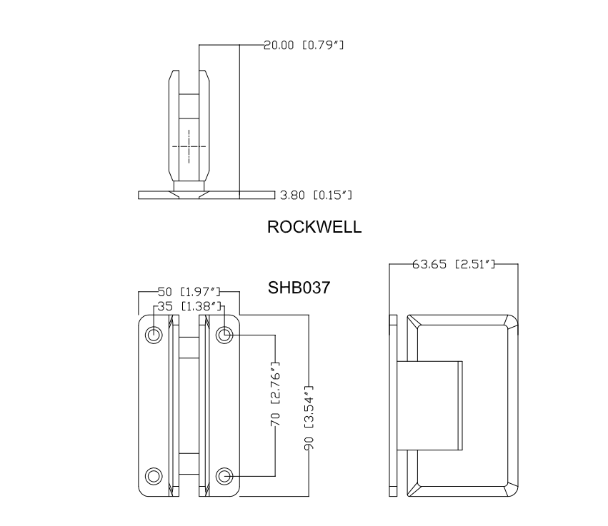 Rockwell Security Rockwell Adjustable Standard Duty Bevelled Corner Shower Hinge, H Type Full Back Plate SHB237LBN
