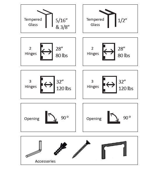 Rockwell Security Rockwell Adjustable Standard Duty Bevelled Corner Shower Hinge, H Type Full Back Plate SHB237LBN