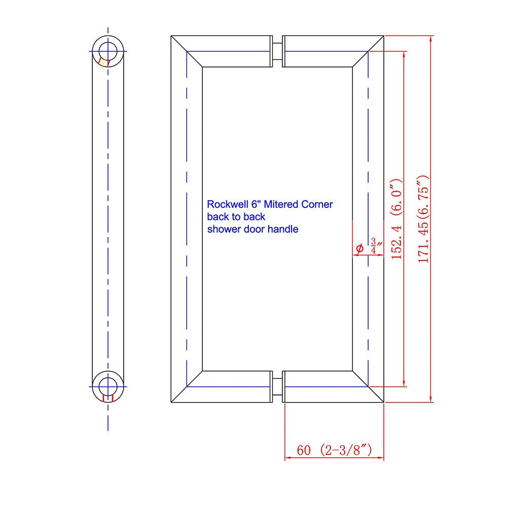 Rockwell Security Rockwell Back to Back Tubular Mitered Corner Handle for Heavy Glass Frameless Shower Door SDH6MCTPS