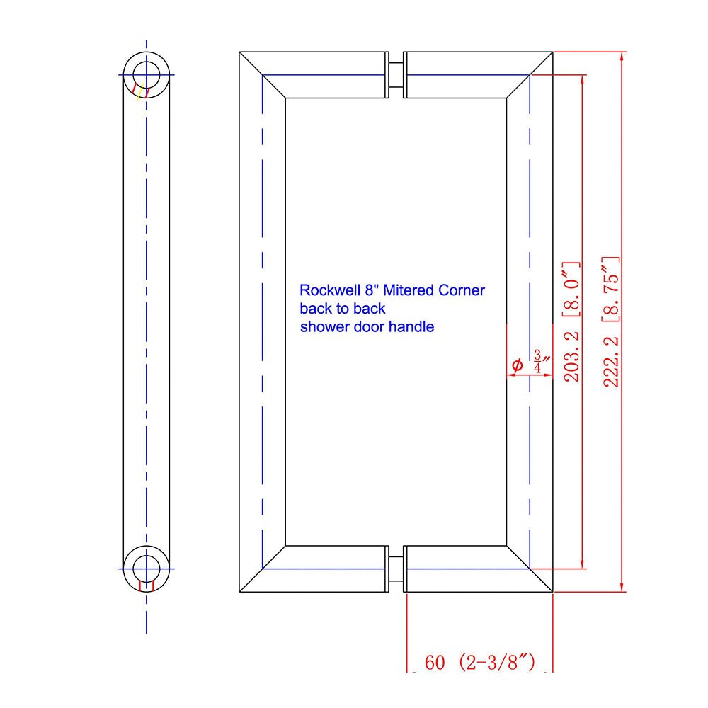 Rockwell Security Rockwell Back to Back Tubular Mitered Corner Handle for Heavy Glass Frameless Shower Door SDH8MCTPS