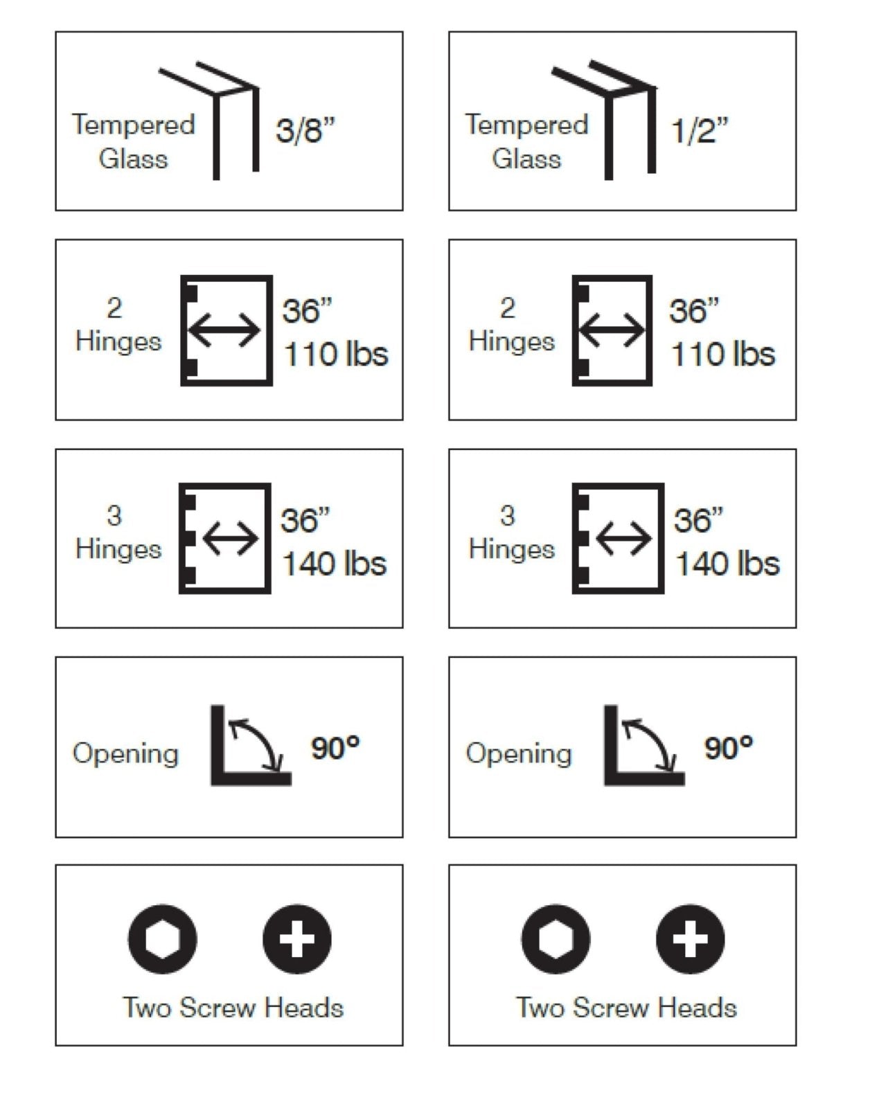 Rockwell Security Rockwell Elegance Heavy Duty 180 degree Glass to Glass Shower Hinge HSHDL180LUS10B