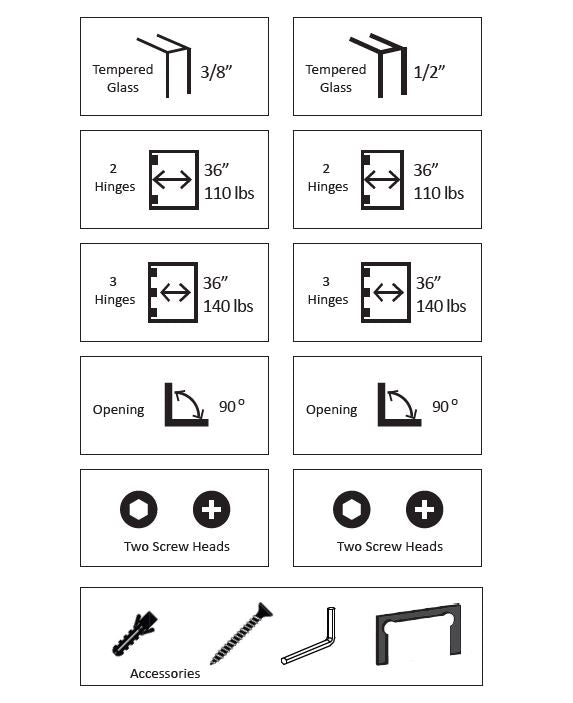 Rockwell Security Rockwell Heavy Duty Square Corner Shower Hinge, Full Back Plate HSHDL037LBSN