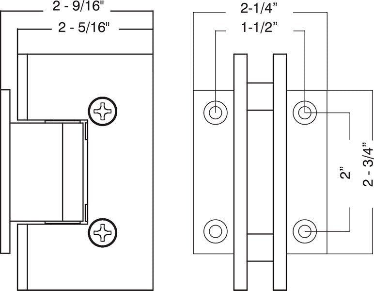 Rockwell Security Rockwell Heavy Duty Square Corner Shower Hinge, Short Back Plate HSHDS037SUS10B