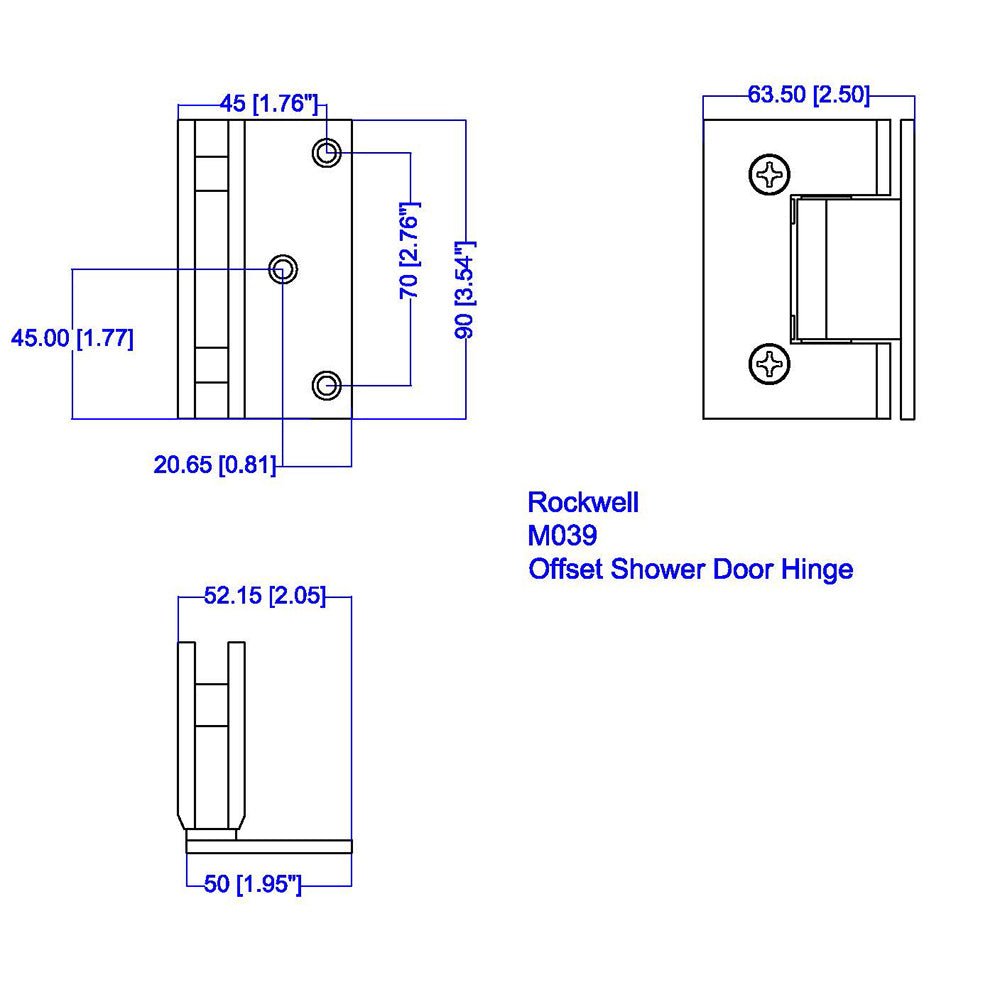 Rockwell Security Rockwell Offset Square Corner Shower Hinge for heavy tempered Glass Shower Doors M - 039US10B - 0