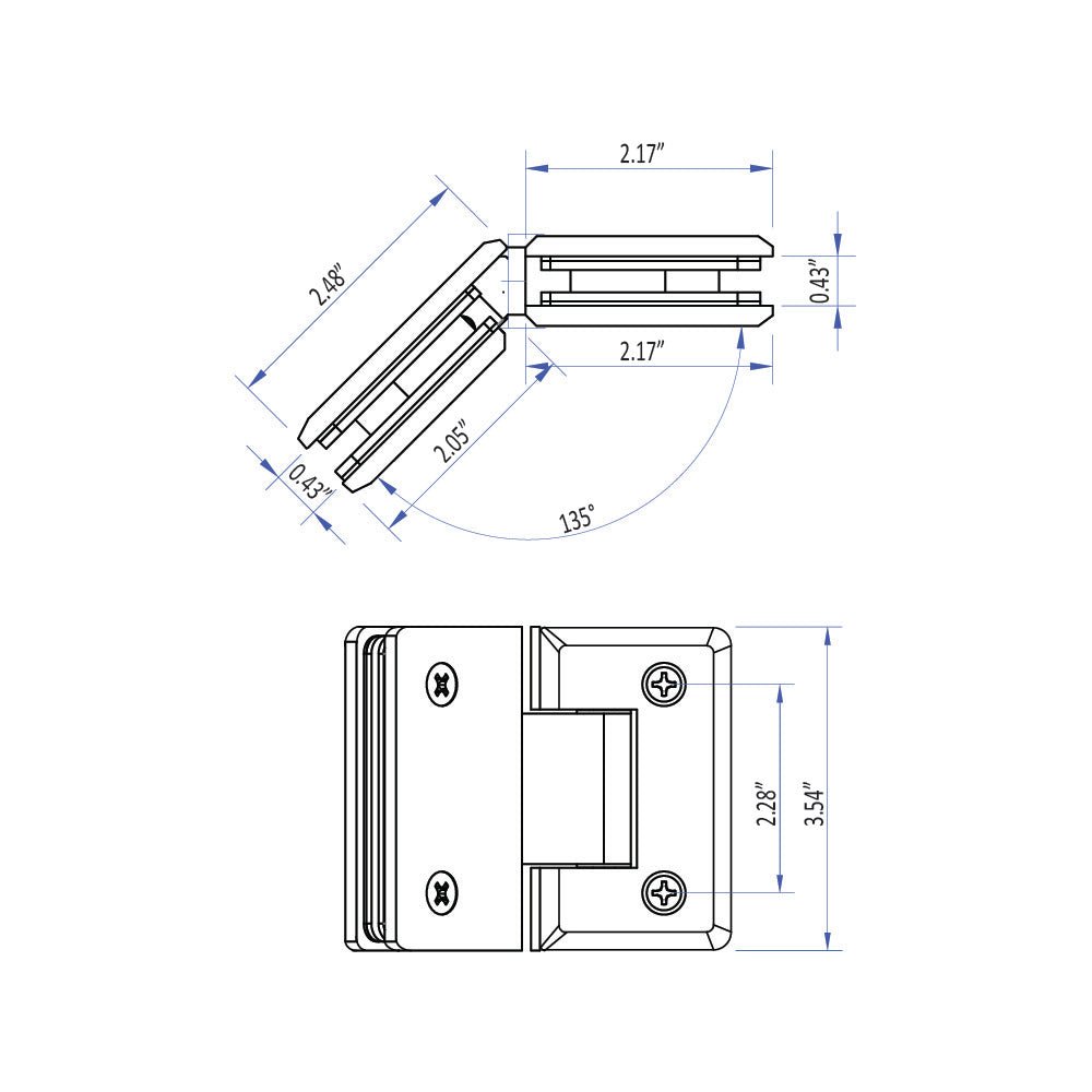 Rockwell Security 135 Degree Glass to Glass Bevelled Shower Hinge Frameless Heavy Glass Shower Doors SHB135BN - 0C