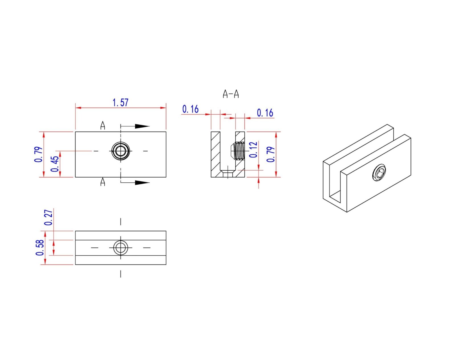 Rockwell Security Rockwell Solid Brass Notchless Square U Glass Shower Door Clamp SNC6BSN