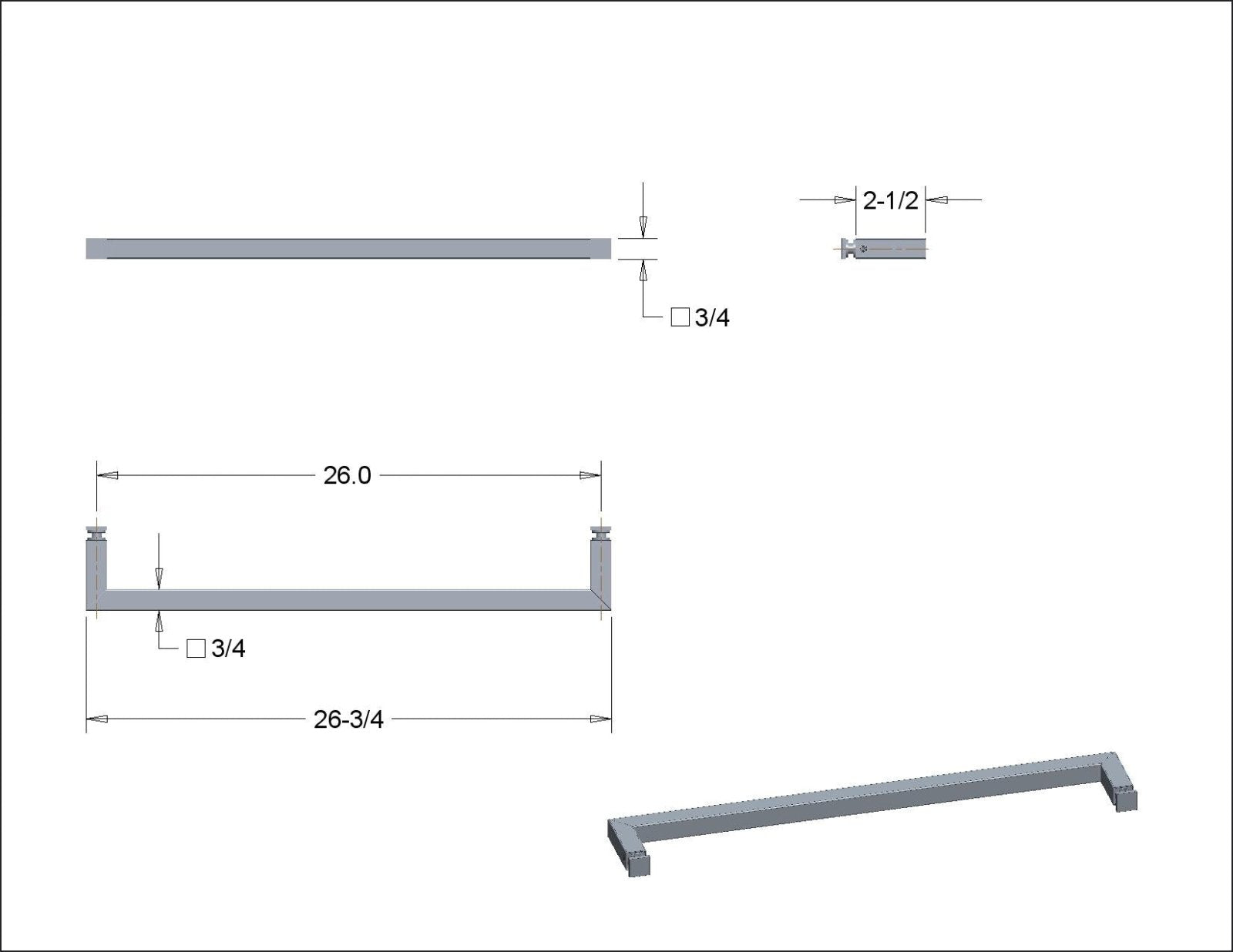 Rockwell Security Rockwell Square Corner Single Side Towel Bar for Glass Shower Doors SDPSQT28PS