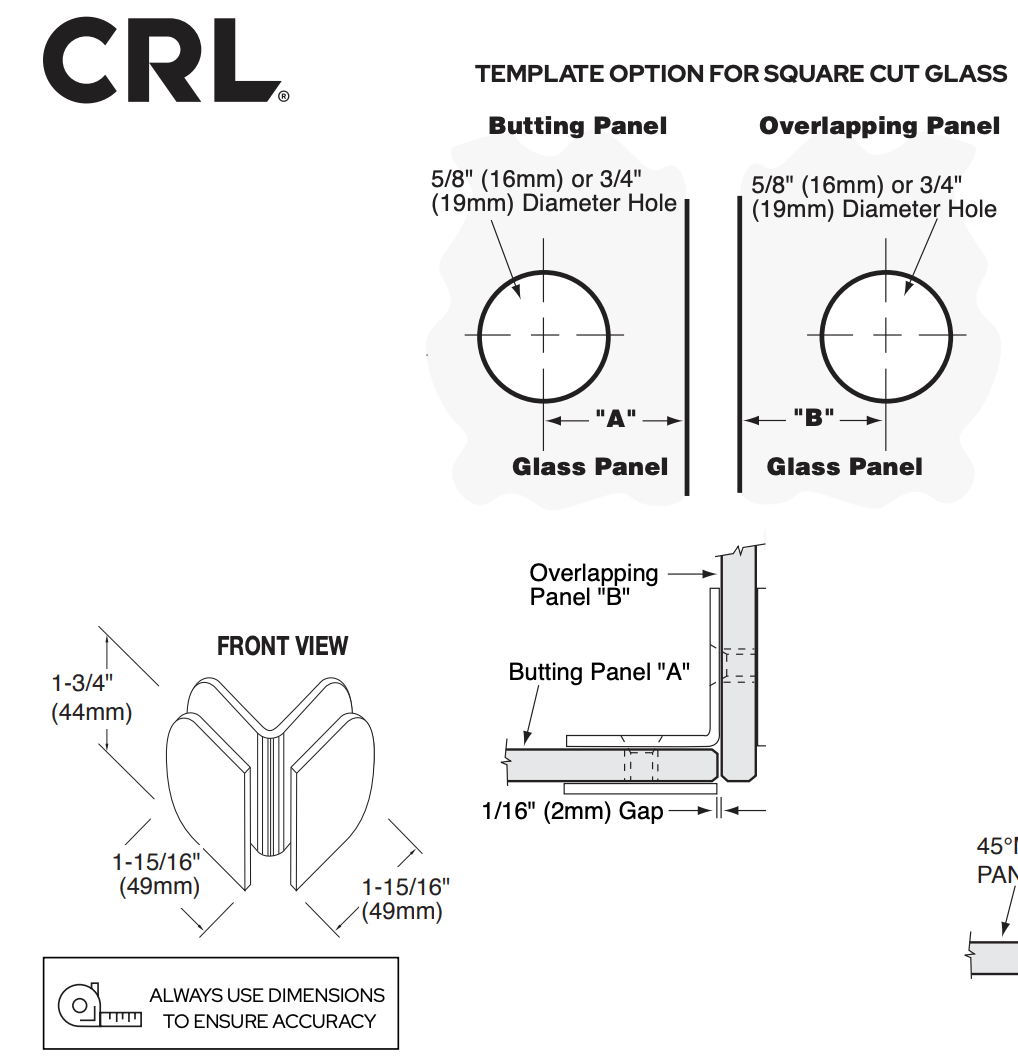 CRL Roman Series 90 Degree Glass - to - Glass Clamp R0M91CH