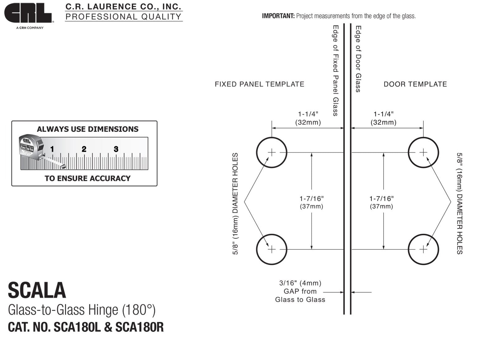 CRL Scala Glass - to - Glass 180 Degree Left Hand Hinge SCA180LPN