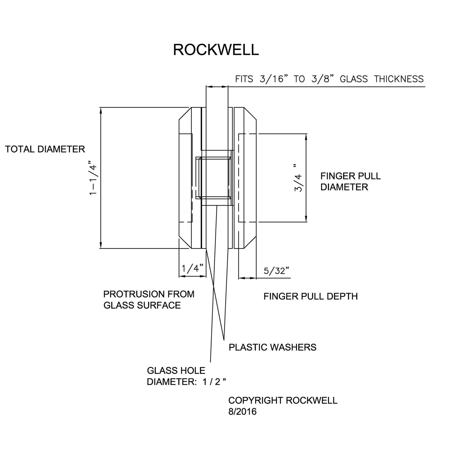 Rockwell Security Sliding Shower Door Finger Pull Handle 11 - 7479