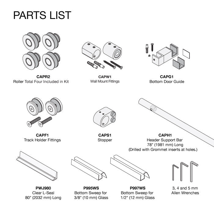 U.S. Horizon Mfg. Steel Capri Series Single Sliding Door System CAP78BS