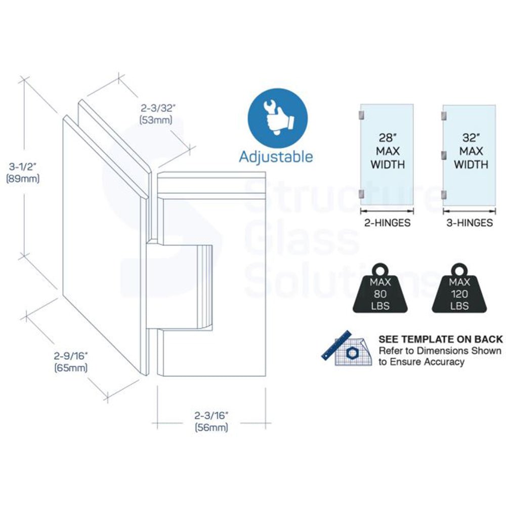 Structure Glass Solutions 135° Glass to Glass Adjustable Hinge IMP - 135 - AJ - Brushed Nickel