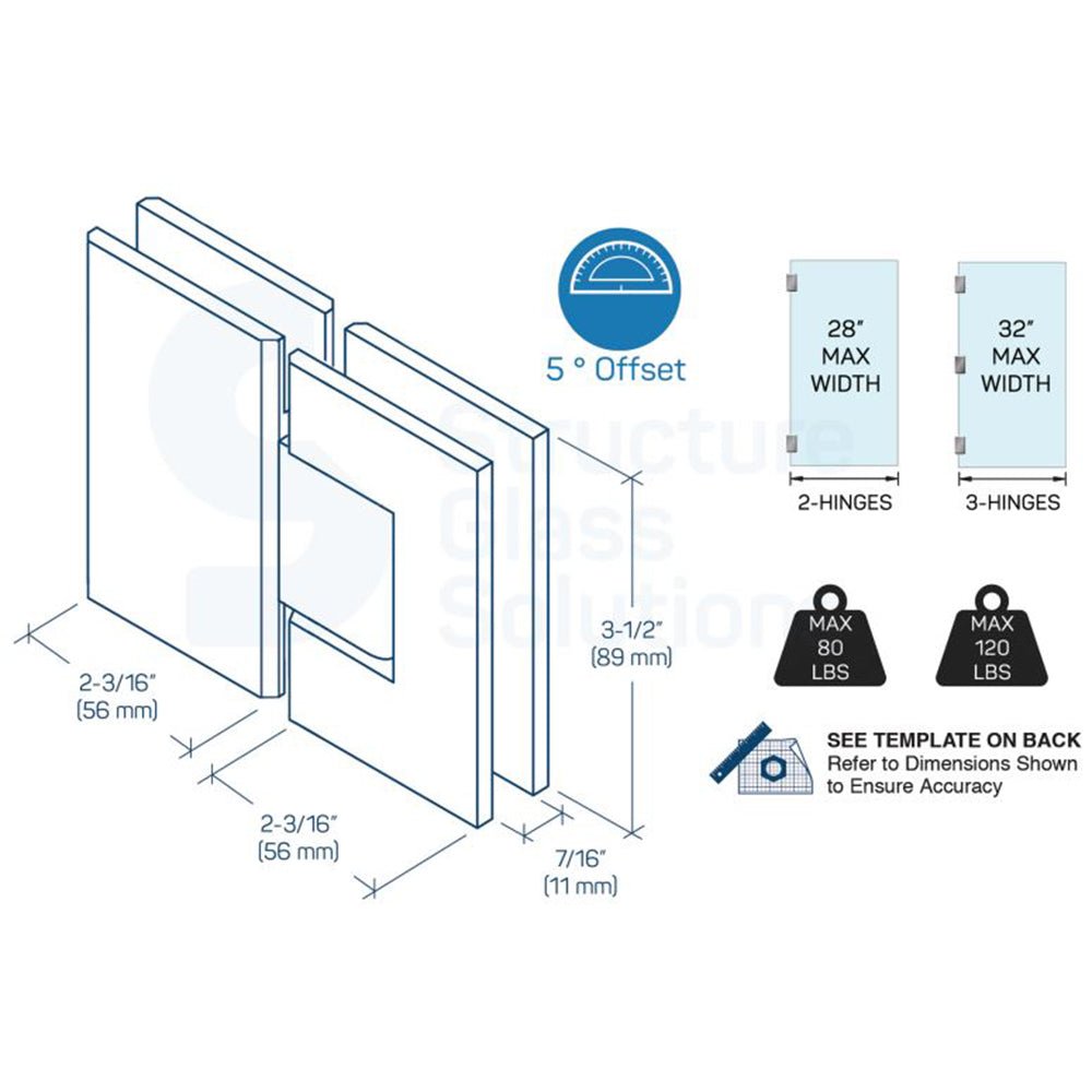 Structure Glass Solutions 180° Glass to Glass 5° Hinge IMP - 1805 - Brushed Nickel