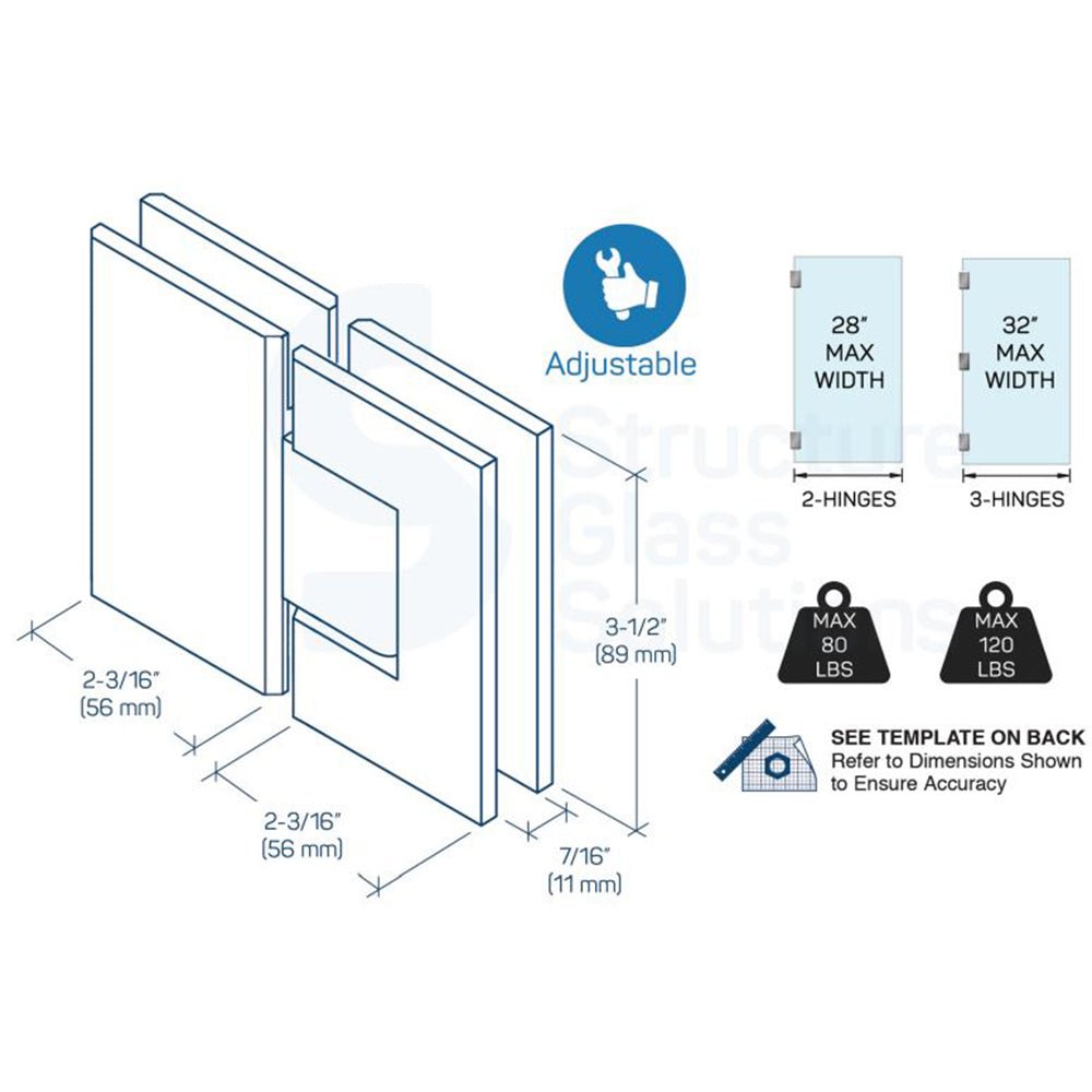 Structure Glass Solutions 180° Glass to Glass Adjustable Hinge IMP - 180 - AJ - Brushed Nickel