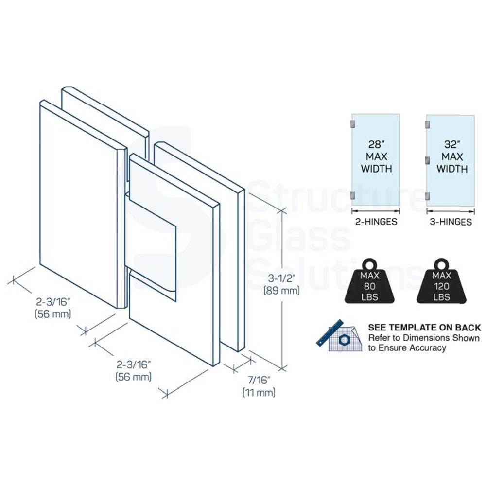 Structure Glass Solutions 180° Glass to Glass Hinge IMP - 180 - Brushed Nickel