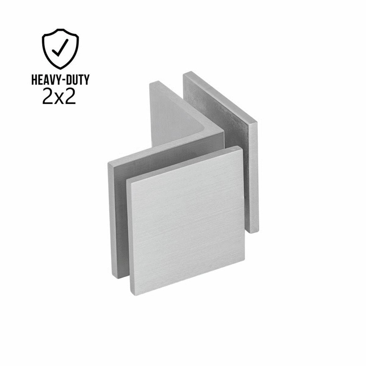 Structure Glass Solutions 2" x 2" 90° Heavy Duty Glass to Glass Square Edges Glass Clamp GCS - 200 - 902 - Brushed Nickel