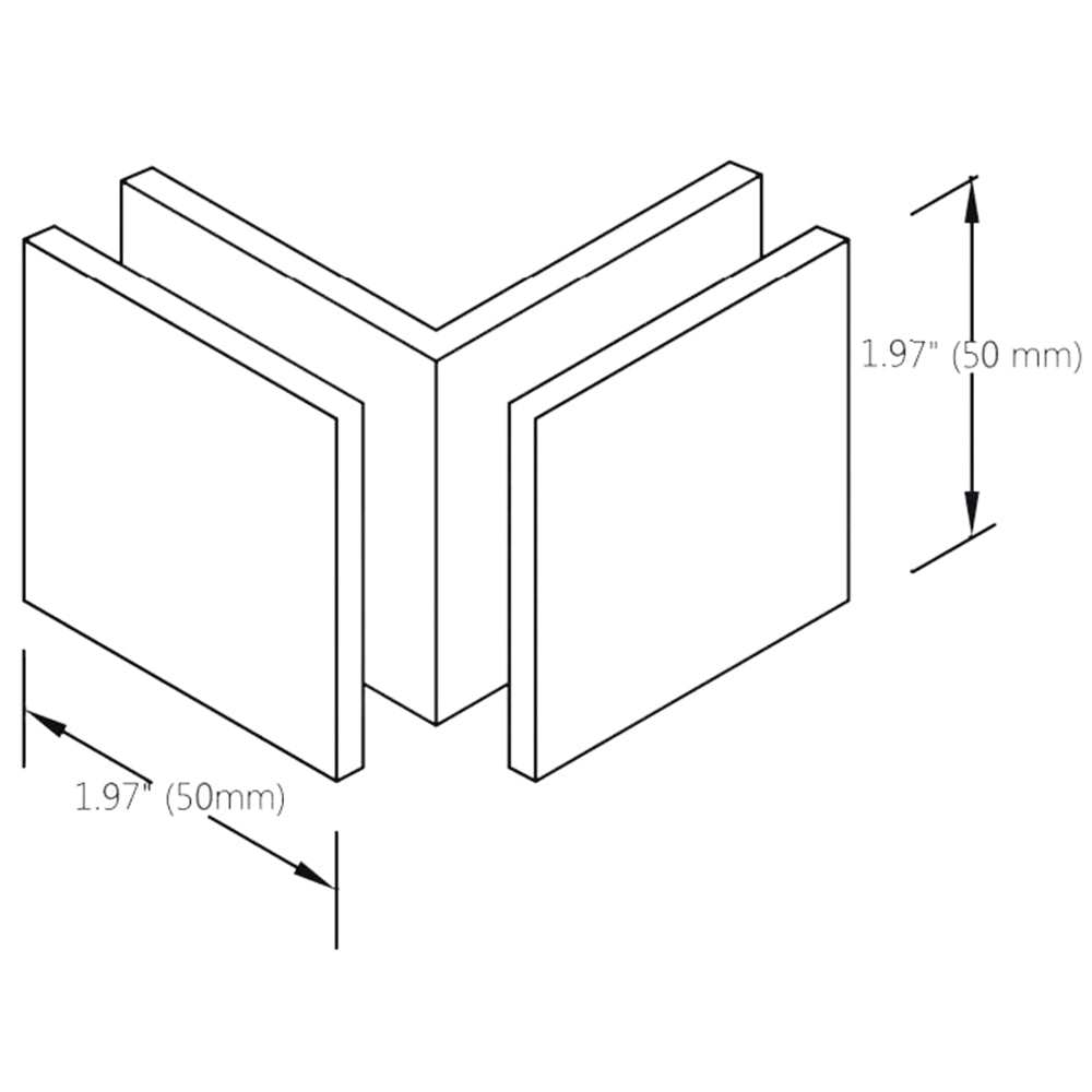 Structure Glass Solutions 2" x 2" 90° Heavy Duty Glass to Glass Square Edges Glass Clamp GCS - 200 - 902 - Brushed Nickel