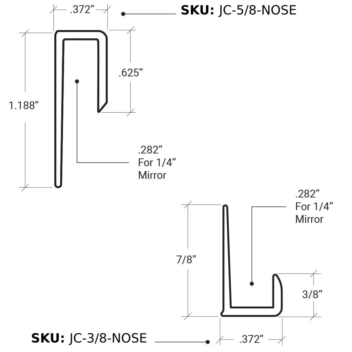 Structure Glass Solutions Aluminum J - Channel For 1/4" Mirror 144" Length JC - 3/8 - Brushed Nickel