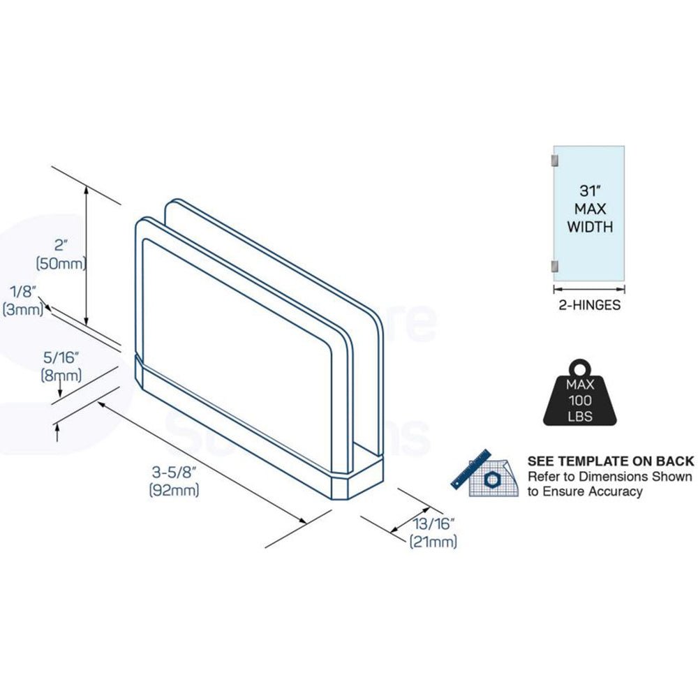 Structure Glass Solutions Beveled Edge Standard Duty Top/Bottom Pivot Hinge LRG - 360 - Chrome