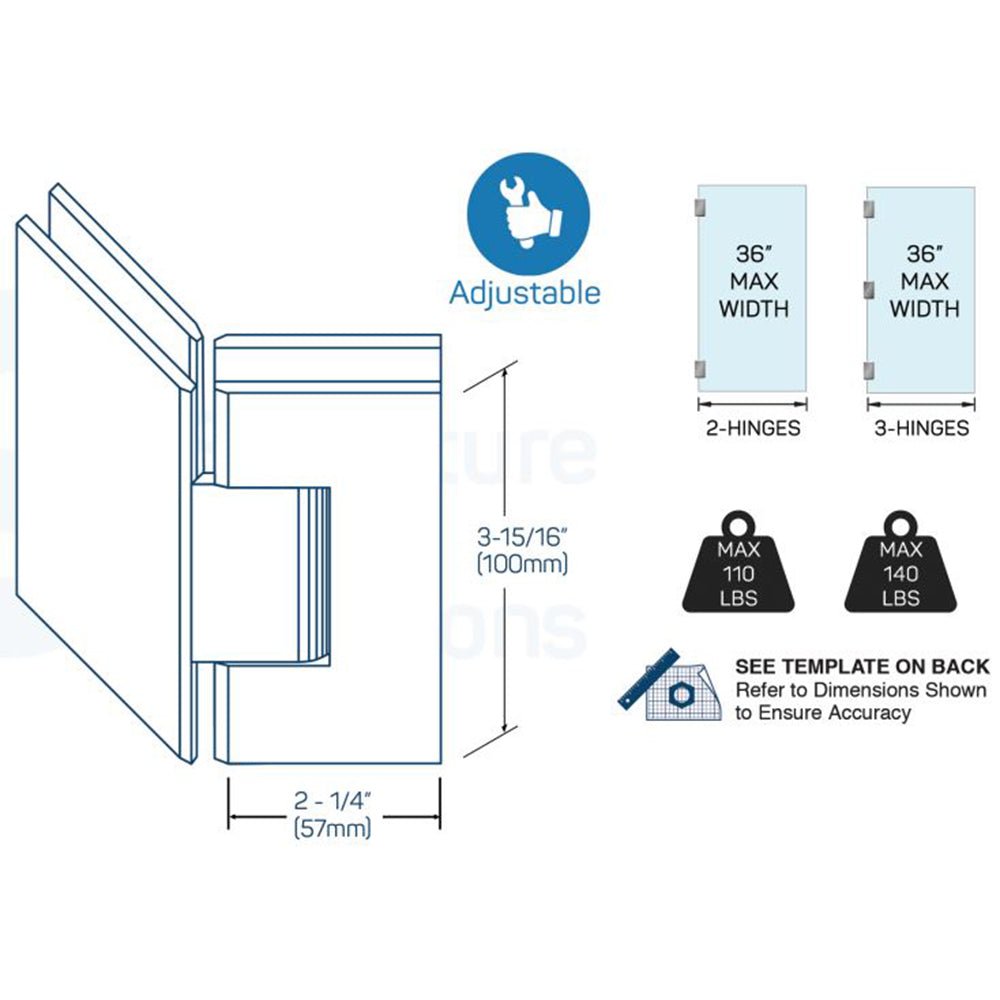 Structure Glass Solutions Beveled Heavy Duty 135° Glass to Glass Adjustable Hinge SUPB - 135 - AJ - Brushed Nickel