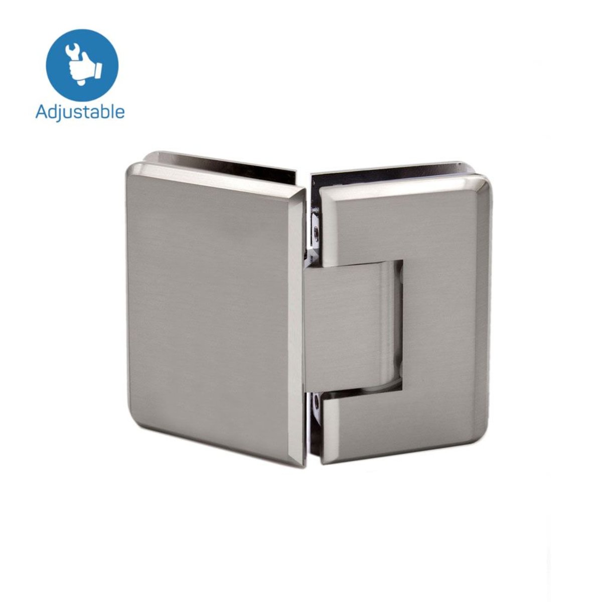 Structure Glass Solutions Beveled Heavy Duty 135° Glass to Glass Adjustable Hinge SUPB - 135 - AJ - Brushed Nickel