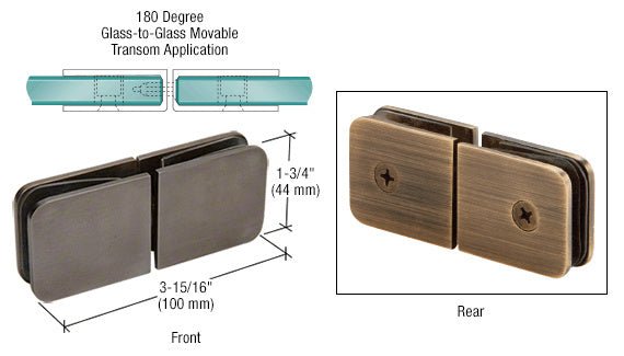 CRL Traditional Movable Glass - To - Glass Transom Glass Clamp GCB1880RB