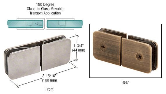 CRL Traditional Movable Glass - To - Glass Transom Glass Clamp GCB188BN